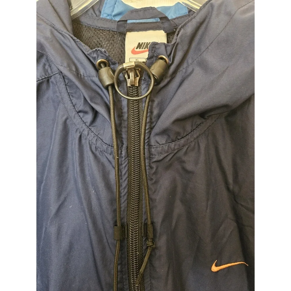 Nike Men's Blue Windbreaker Hoodie Jacket #56323 1/4 Zip Orange Logo, Size XL - Picture 4 of 11